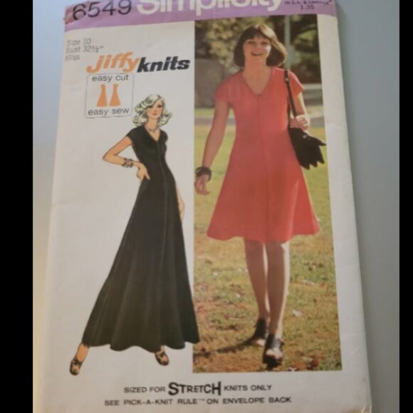 Vintage Simplicity 6549 Jiffy Knit Long or Short Dress Misses 10 - Picture 1 of 2